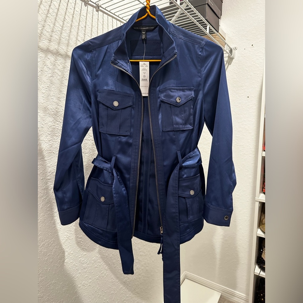 WHBM silk blue jacket 00P soft utility jacket